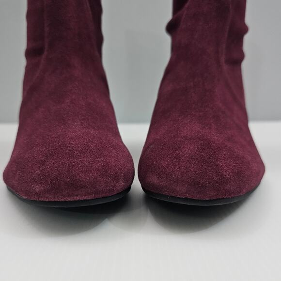 Stuart Weitzman Allshine Ankle Bootie Size 9 Wine Red Suede Sock Jewel Heel Fall - Picture 7 of 15